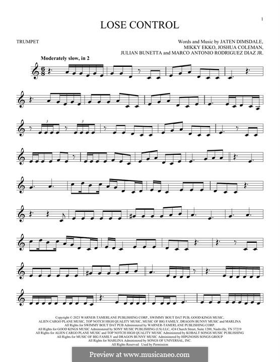 Lose Control: For trumpet by Joshua Coleman, Julian Bunetta, Mikky Ekko, Marco Antonio Rodriguez Diaz, Teddy Swims