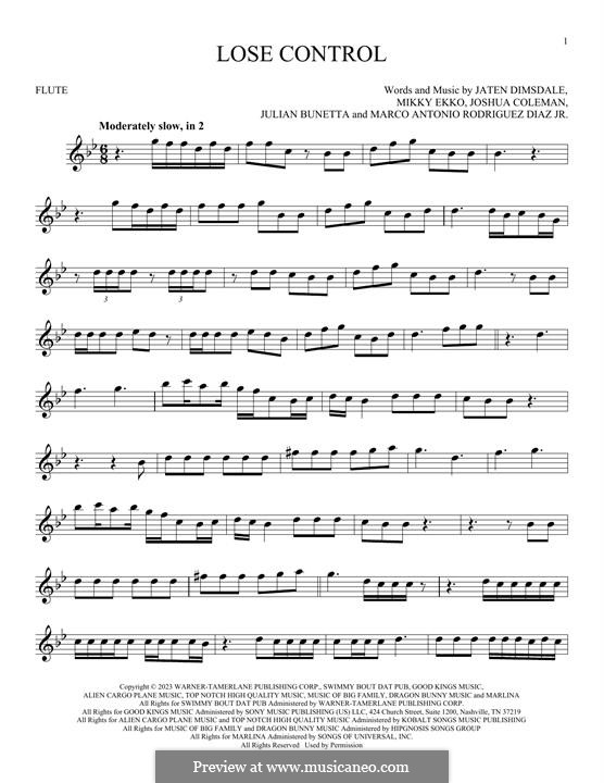 Lose Control: For flute by Joshua Coleman, Julian Bunetta, Mikky Ekko, Marco Antonio Rodriguez Diaz, Teddy Swims
