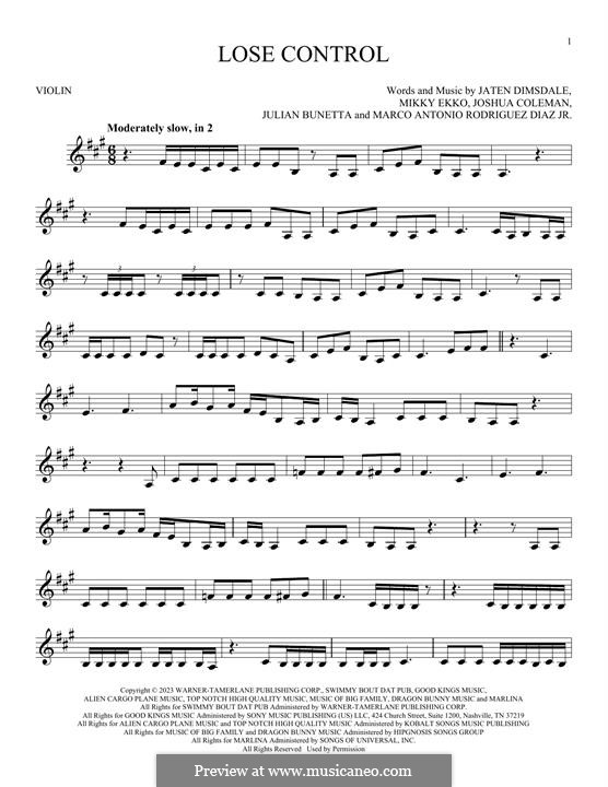 Lose Control: For violin by Joshua Coleman, Julian Bunetta, Mikky Ekko, Marco Antonio Rodriguez Diaz, Teddy Swims