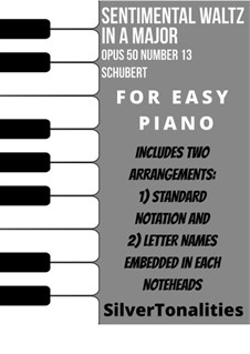 Thirty-Four Sentimental Waltzes, D.779 Op.50: Waltz No.13, for Easy Piano Sheet Music Combo by Franz Schubert
