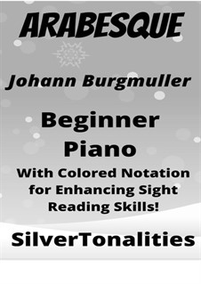 No.2 Arabesque: For beginner Piano Sheet Music with Colored Notation by Johann Friedrich Burgmüller