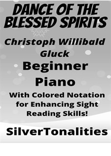 Dance of the Blessed Spirits: For beginner piano sheet music with colored notation by Christoph Willibald Gluck