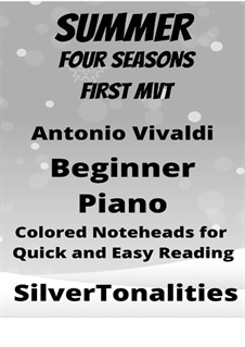 Violin Concerto No.2 in G Minor 'L'estate', RV 315: Movement I, for beginner piano sheet music with colored notation by Antonio Vivaldi