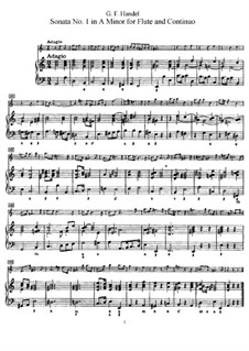 Sonata for Flute and Harpsichord No.1 in A Minor, HWV 374: Score, solo part by Georg Friedrich Händel