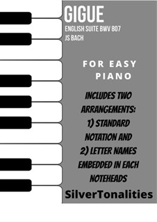 Suite No.2 in A Minor, BWV 807: Gigue, for easy piano by Johann Sebastian Bach