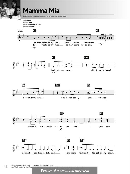 Mamma Mia (ABBA): For keyboard by Benny Andersson, Björn Ulvaeus, Stig Anderson