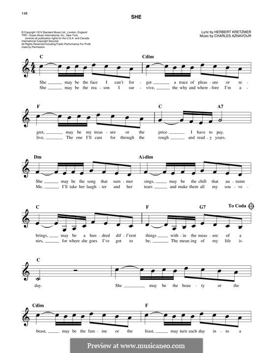 She: Melody line by Charles Aznavour