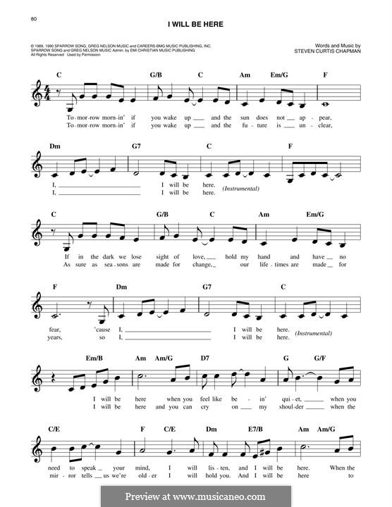 I Will Be Here: Melody line by Steven Curtis Chapman