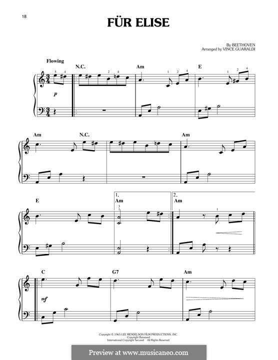 For Elise, for Piano, WoO 59: For a single performer by Ludwig van Beethoven