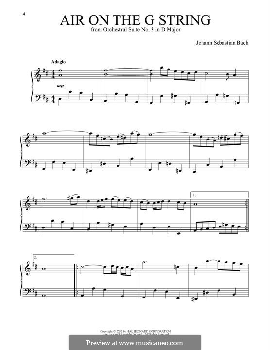 Aria (Printable Scores): Version for piano by Johann Sebastian Bach