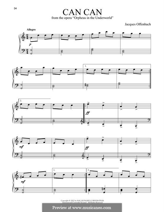 Can-Can (Printable Scores): For piano by Jacques Offenbach