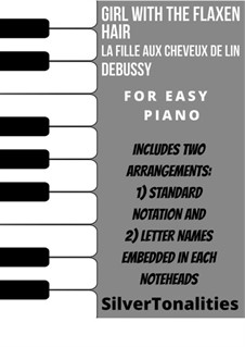 No.8 La fille aux cheveux de lin: For easiest piano sheet music combo by Claude Debussy