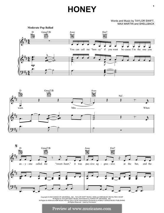 Shellback Music Honey (Taylor Swift) by Shellback, Max Martin - sheet music on MusicaNeo