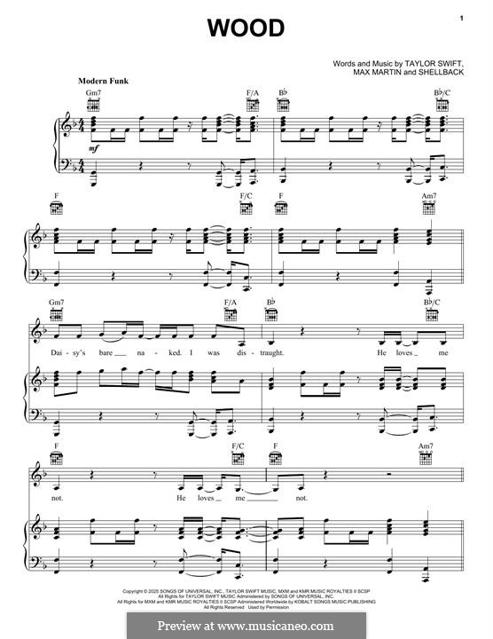 Wood (Taylor Swift): For voice and piano (or guitar) by Shellback, Max Martin