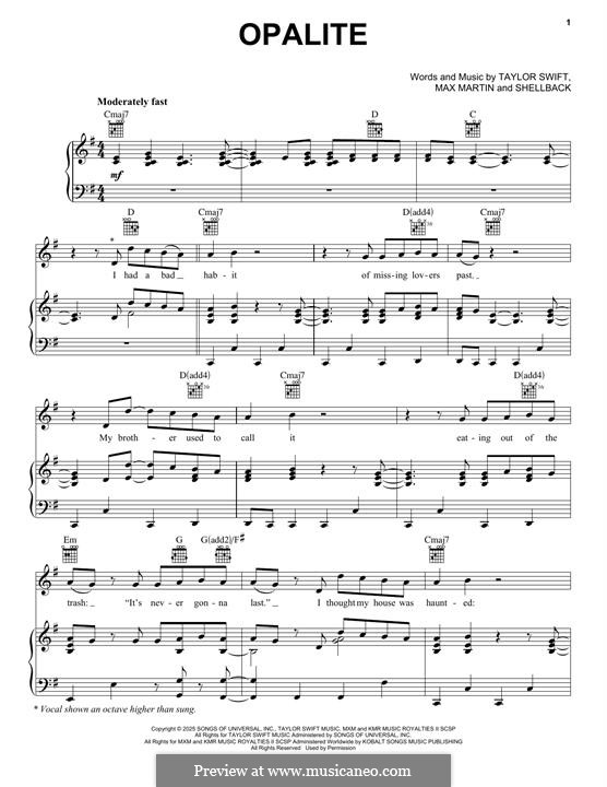 Shellback Music Opalite (Taylor Swift) by Shellback, Max Martin - sheet music on MusicaNeo