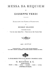 Messa da Requiem: Arrangement for soloists, choir and piano by Giuseppe Verdi