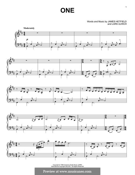 One (Metallica): For piano by James Hetfield, Lars Ulrich