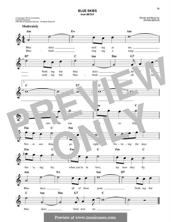 Blue Skies: Melody line by Irving Berlin