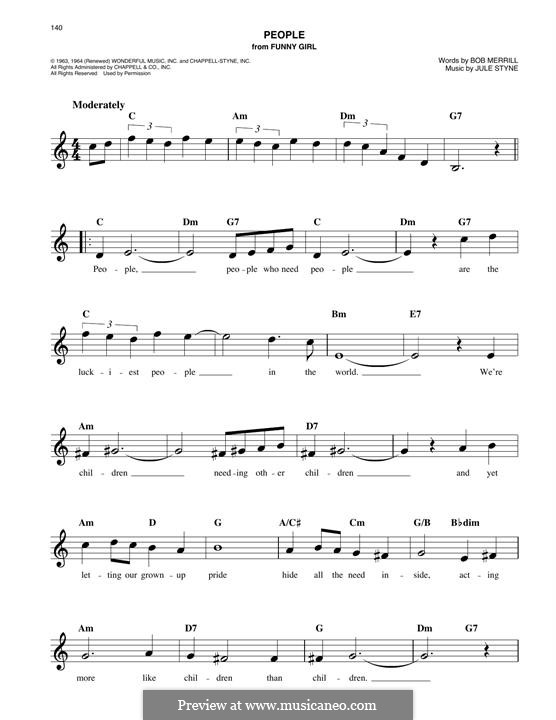 People from Funny Girl (Barbra Streisand): Melody line by Jule Styne