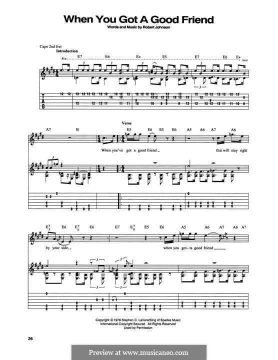 When You Got a Good Friend (Eric Clapton): For guitar by Robert Leroy Johnson