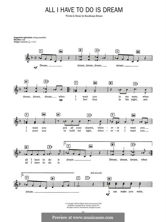 All I Have To Do Is Dream (The Everly Brothers): For keyboard by Boudleaux Bryant