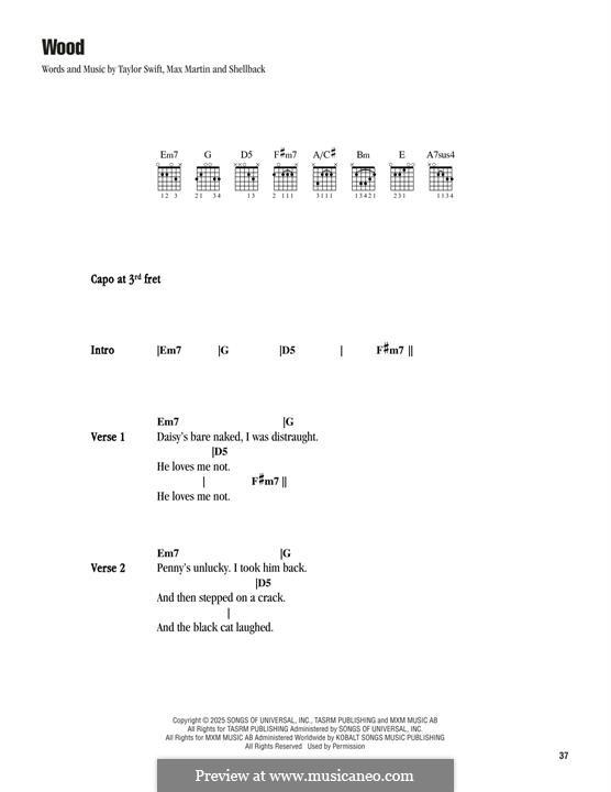 Wood (Taylor Swift): Lyrics and guitar chords by Shellback, Max Martin