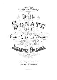 Sonata for Violin and Piano No.3 in D Minor, Op.108: Score, solo part by Johannes Brahms