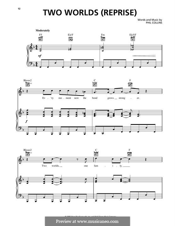 Two Worlds (from Walt Disney's Tarzan): Reprise, for voice and piano (or guitar) by Phil Collins