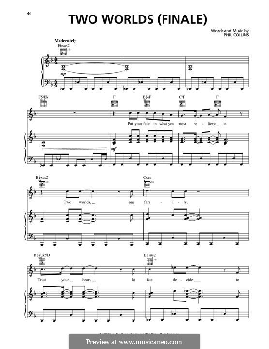 Two Worlds (from Walt Disney's Tarzan): Finale, for voice and piano (or guitar) by Phil Collins