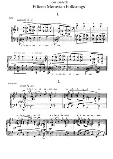 Patnáct moravské lidové písně (Fifteen Moravian Folksongs), JW 8/23: For piano by Leoš Janáček