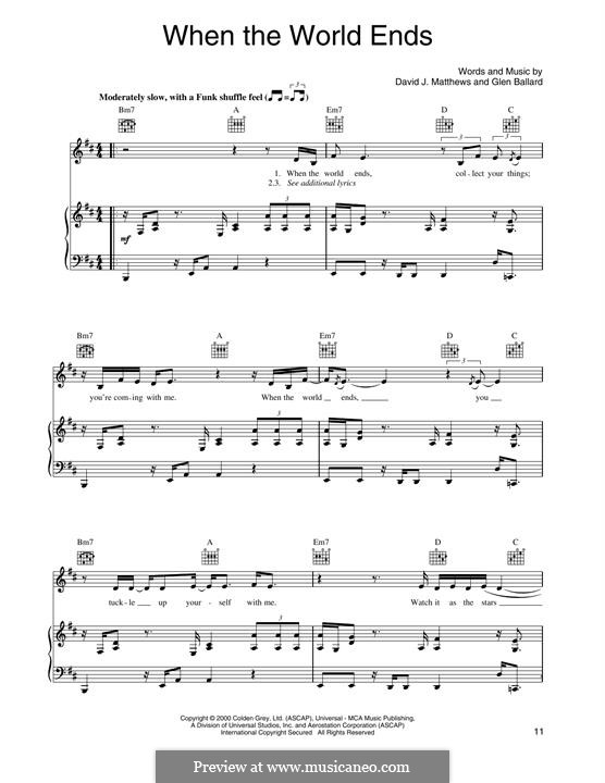 When the World Ends (Dave Matthews Band): For voice and piano (or guitar) by David J. Matthews, Glen Ballard