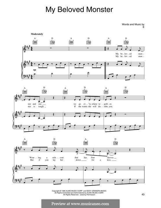My Beloved Monster (Eels): For voice and piano (or guitar) by Mark Everett