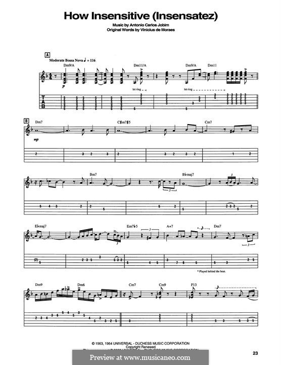 How Insensitive (Insensatez): For guitar by Antonio Carlos Jobim