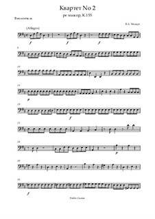 String Quartet No.2 in D Major, K.155: Cello part by Wolfgang Amadeus Mozart