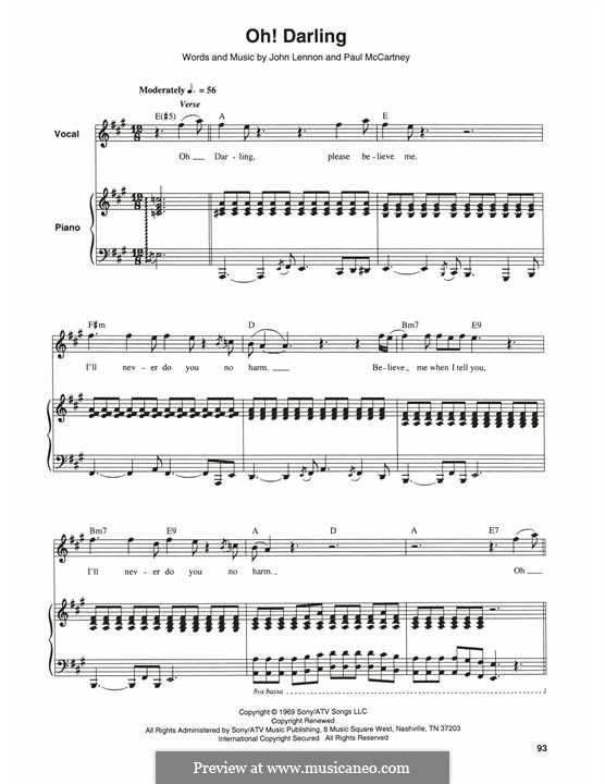 Oh! Darling (The Beatles): For voice and piano by John Lennon, Paul McCartney