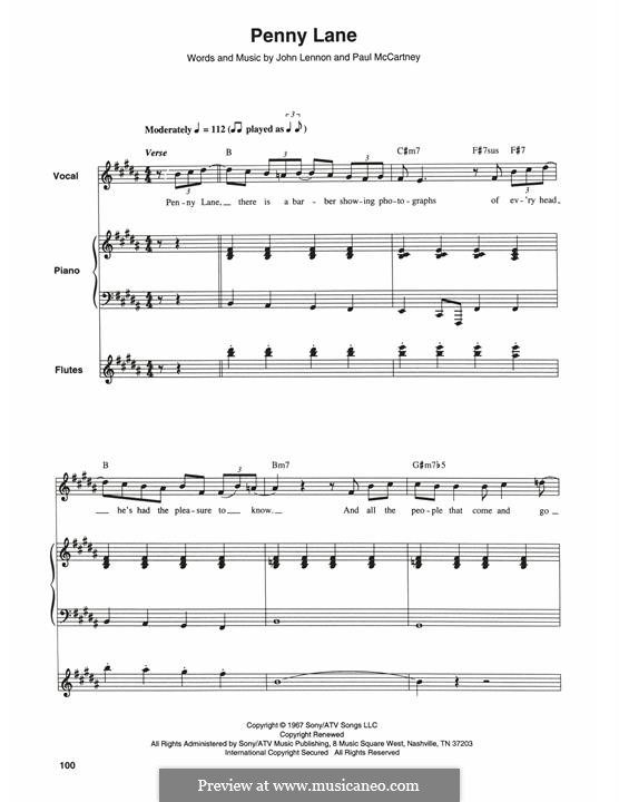 Penny Lane (The Beatles): For voice and piano by John Lennon, Paul McCartney