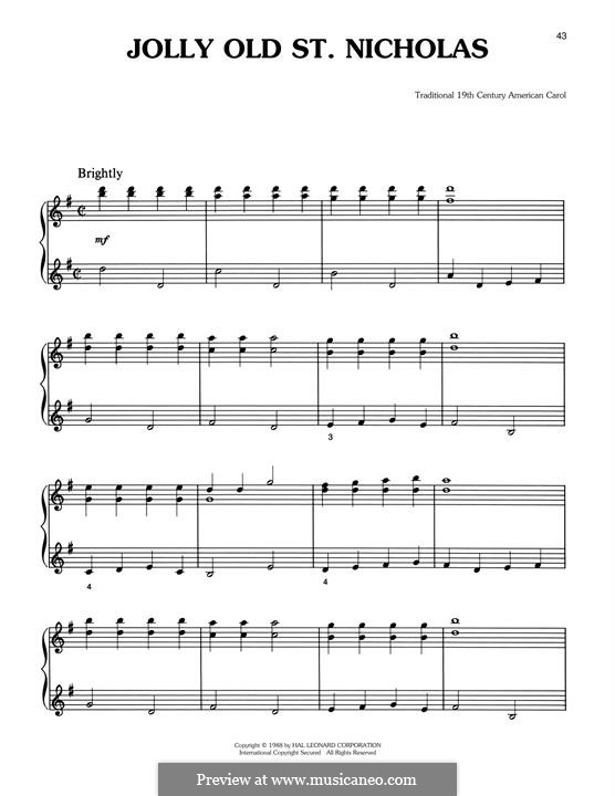Jolly Old St. Nicholas: For piano by folklore