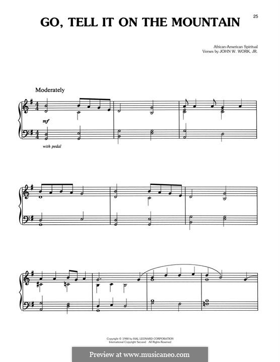Go, Tell it on the Mountain (Printable Scores): For piano by folklore