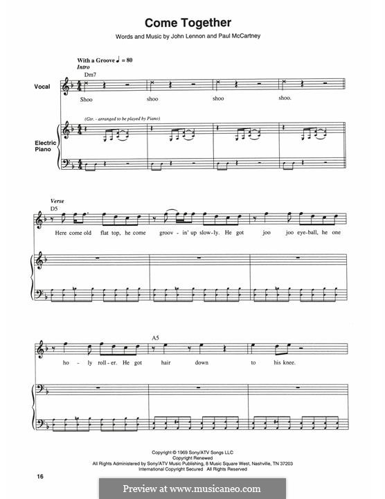 Come Together (The Beatles): For voice and electric piano by John Lennon, Paul McCartney