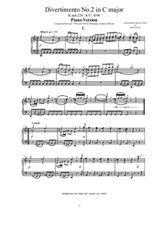 Divertimento No.2, K.229 Anh-439b: For piano by Wolfgang Amadeus Mozart