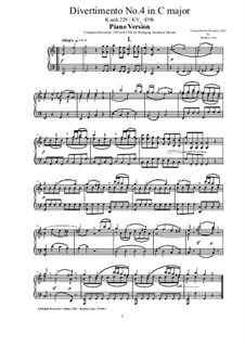 Divertimento No.4, K.229 Anh-439b: For piano by Wolfgang Amadeus Mozart