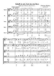 Two Motets, Op.29: No.2 Schaffe in mir, Gott, ein rein Herz (Create in Me, God, a Pure Heart) by Johannes Brahms