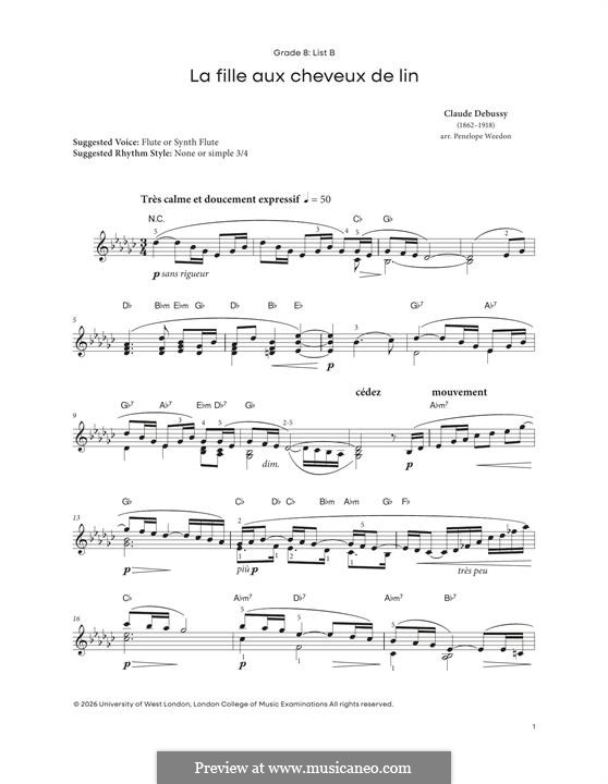 No.8 La fille aux cheveux de lin: For piano by Claude Debussy