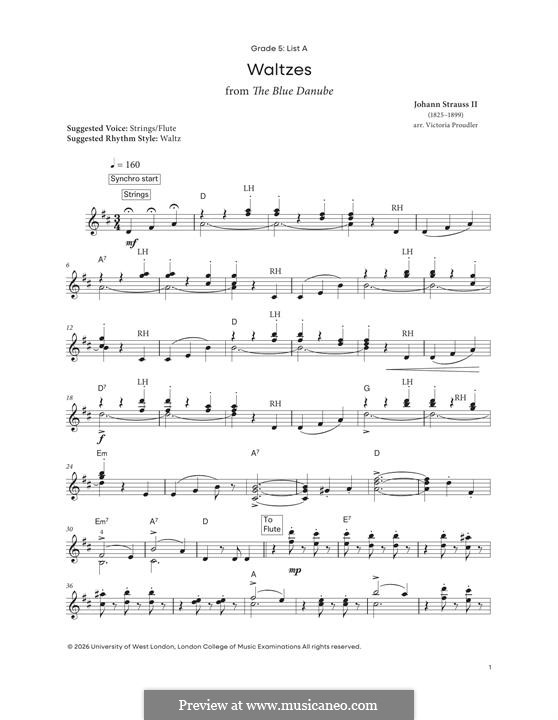 On the Beautiful Blue Danube, for Piano, Op.314: For a single performer by Johann Strauss (Sohn)