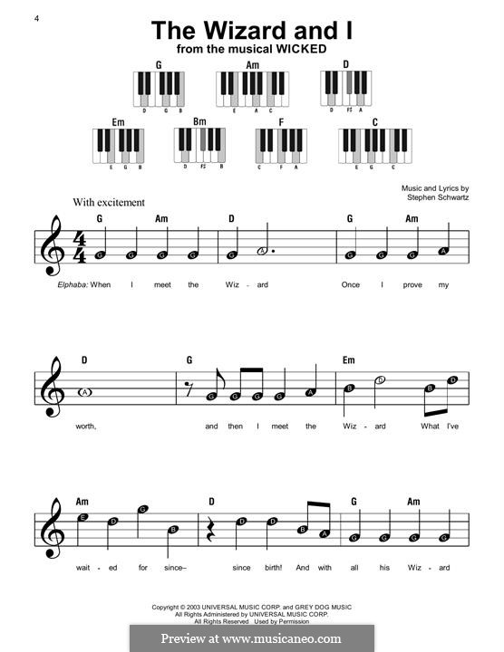 The Wizard and I: For piano by Stephen Schwartz
