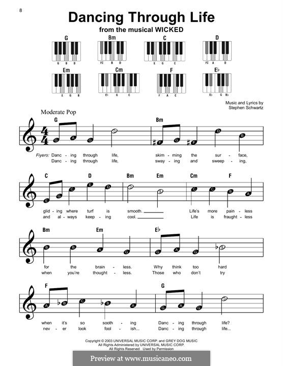 Dancing Through Life (from Wicked): For piano by Stephen Schwartz