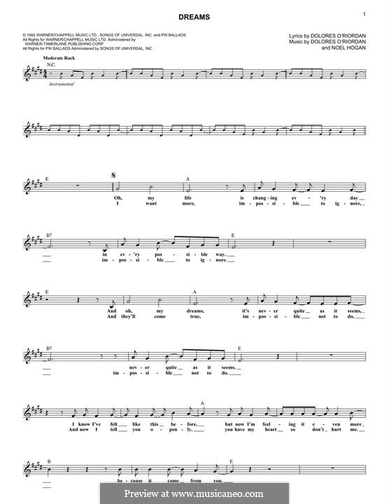 Dreams (The Cranberries): For keyboard by Dolores O'Riordan, Noel Hogan