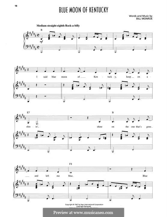Blue Moon of Kentucky: For voice and piano by Bill Monroe