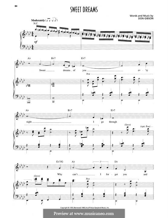 Sweet Dreams (Patsy Cline): For voice and piano by Don Gibson