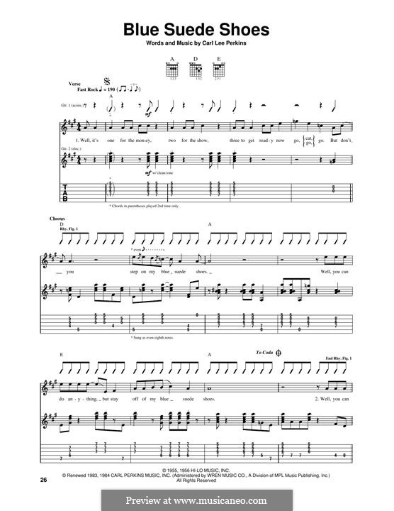 Blue Suede Shoes (Elvis Presley): For guitar by Carl Lee Perkins